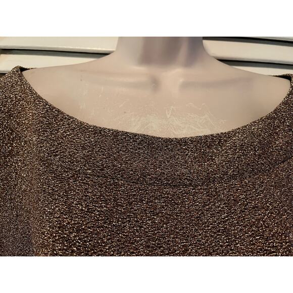 Prelude‎ Women's Long Sleeve Sequined Blouse bronze black L  Flouncy Sleeve - Picture 4 of 5